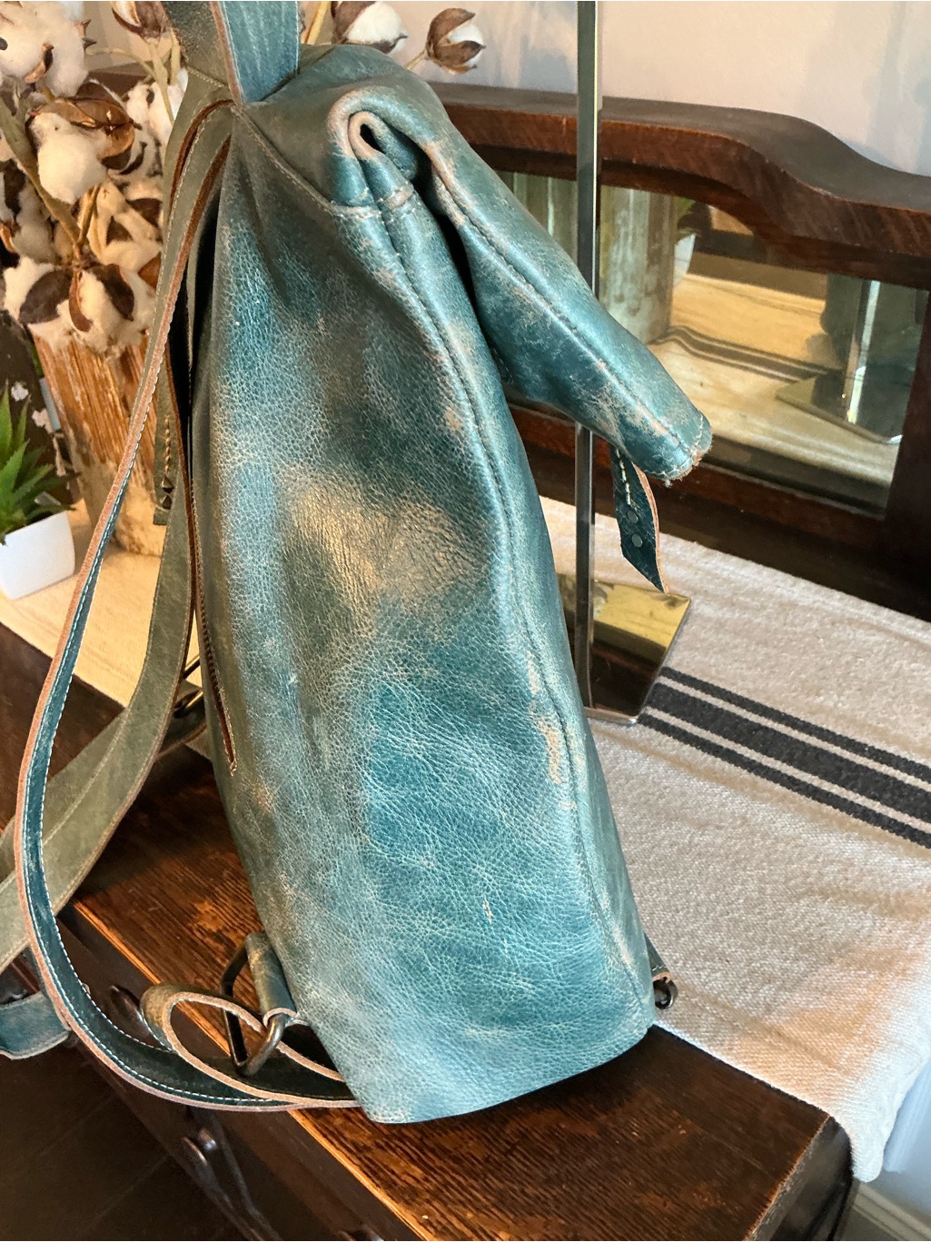 Nwot Bed Stu Leather Howie Flapover Leather Backpack Teal Lux Retail $365 — image 7 of 8